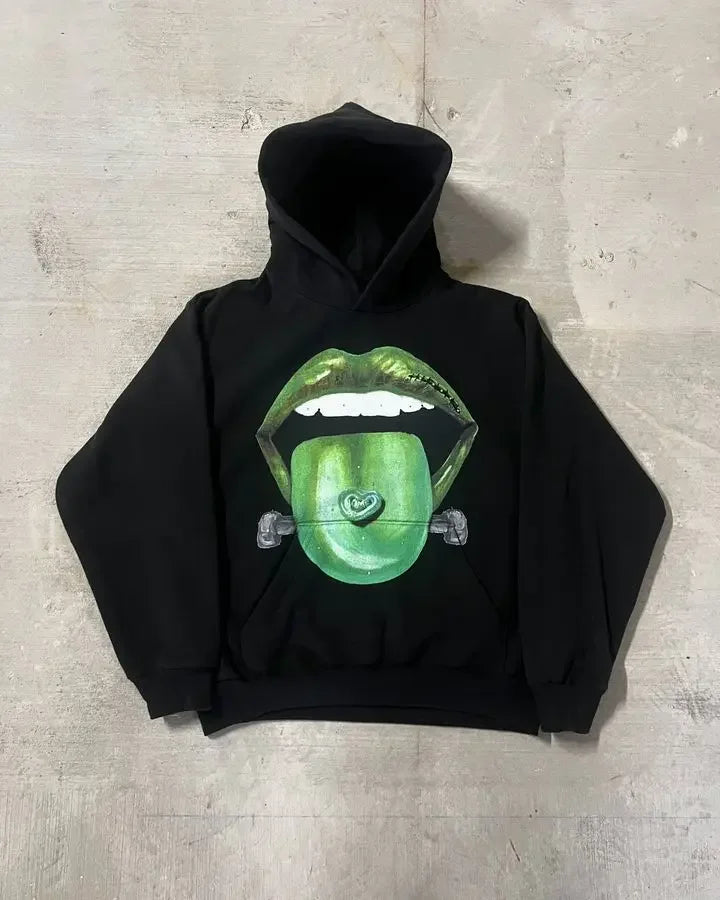 Gothic Lips Graphic Pullover Hoodie