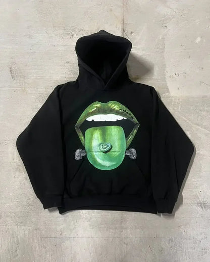 Gothic Lips Graphic Pullover Hoodie