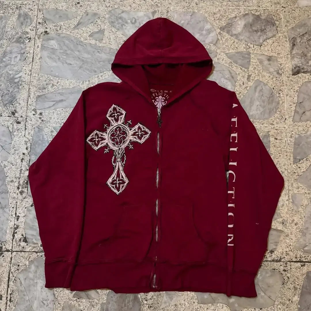 Gothic Red Oversize Zipper Hoodie Main image