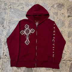 Gothic Red Oversize Zipper Hoodie