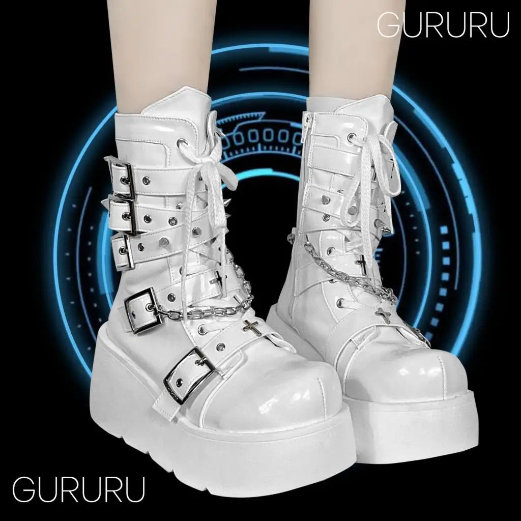 GIGIFOX Platform Gothic Combat Boot