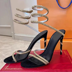 Crystal Gothic Snake Coiled Sandals Stiletto High Heel
