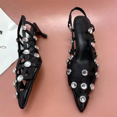 Rhinestone Gothic Low Heel Sandal