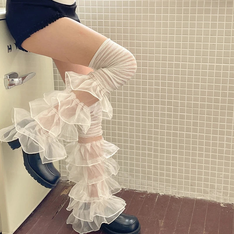 Gothic Lace Ruffles Over Knee Sock
