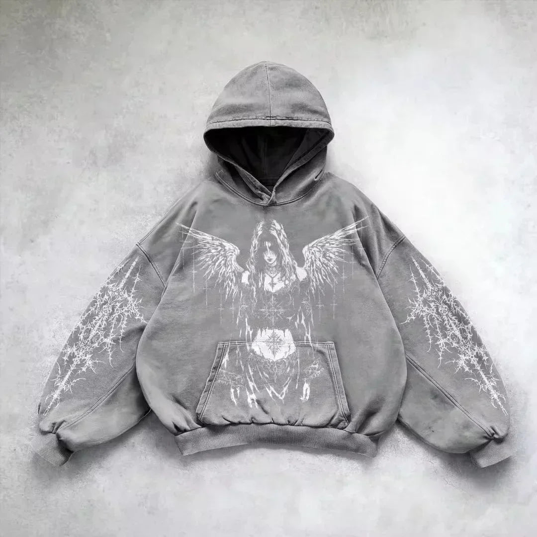 Gothic Oversized Pattern Zip Hoodie