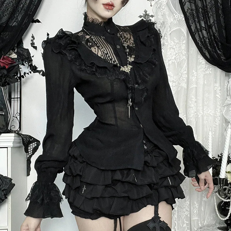 Embroidered Mesh Flare Sleeve Blouse Secondary image