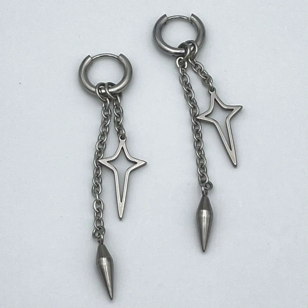Punk Star Cross Silver Hollow Heart Earring