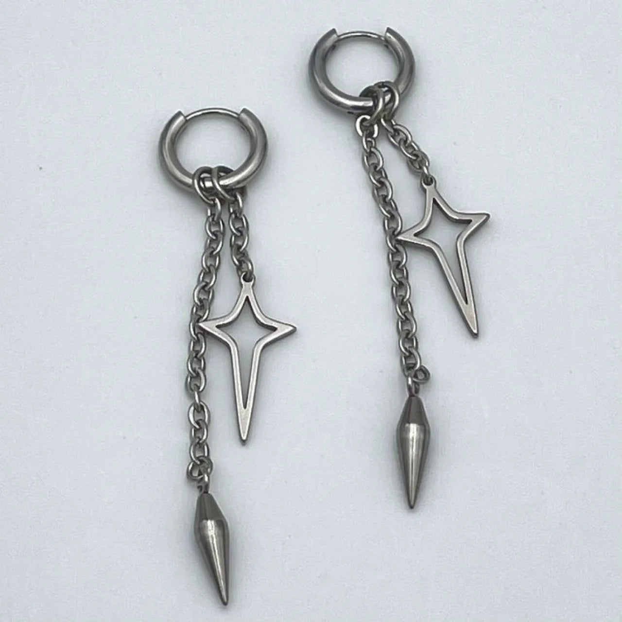 Punk Star Cross Silver Hollow Heart Earring
