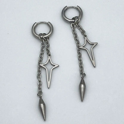 Punk Star Cross Silver Hollow Heart Earring