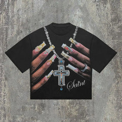 Summer Gothic Cross Graphic Print Cotton T-shirt