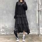 Gothic High Low Ruched Ruffle Skirt