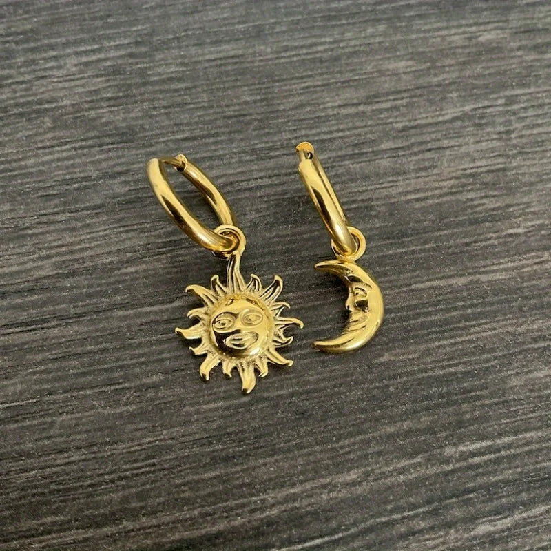 Sun Moon Celestial Gothic Hoop Earring