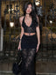 See Through Halter Backless Lace-Up Crop Top