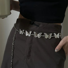 Silver Gothic Butterfly Waist Chain Belt