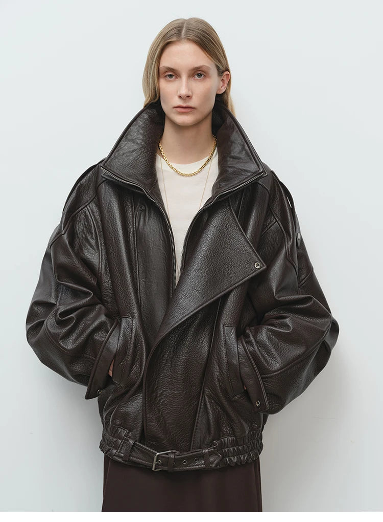 Soft PU Leather Belted Jacket