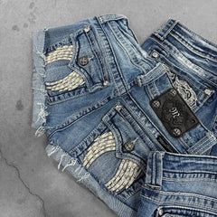 Skull Embroidered Denim Short