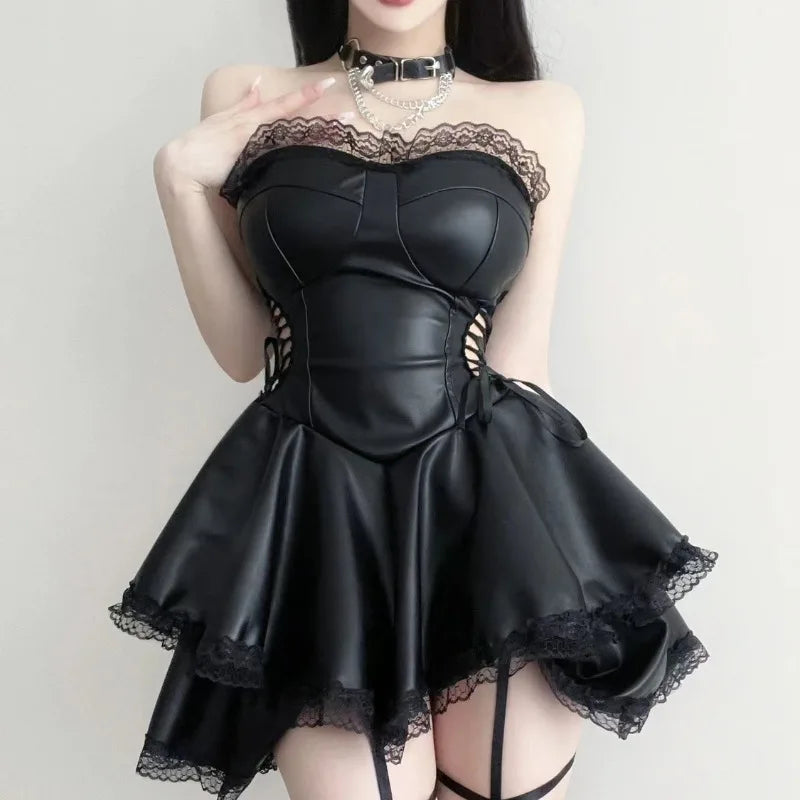 Hollow Tie Lace Mini Dress
