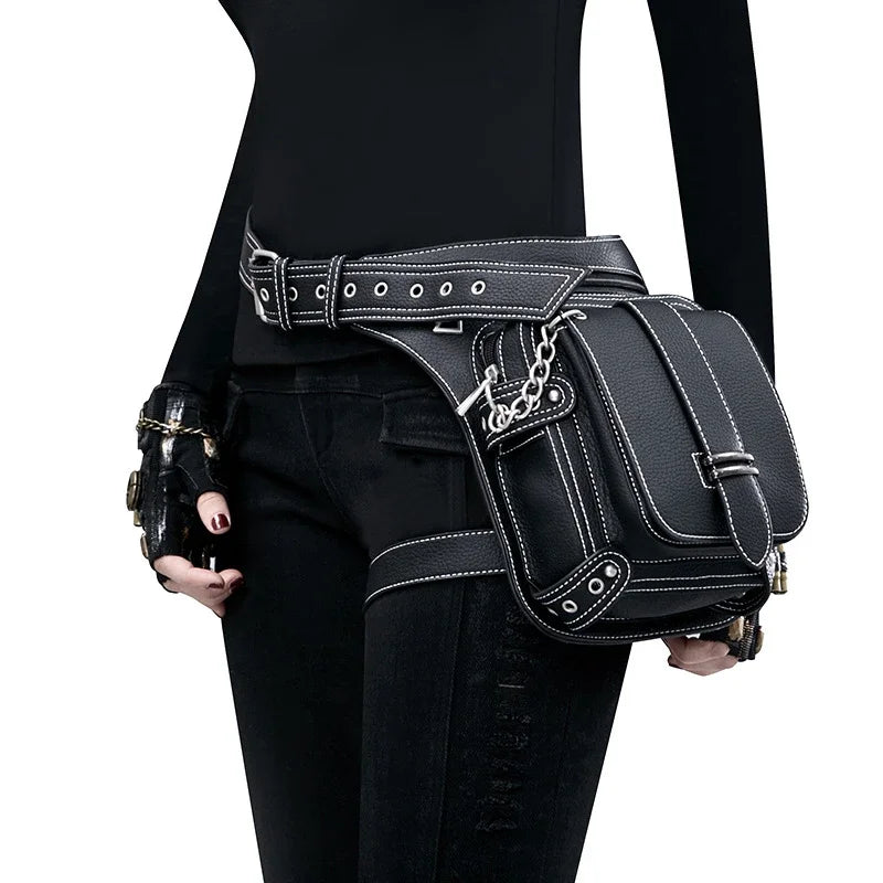Steampunk Rock Waist Leg Hip Belt Motorcycle Fanny Packs Multi Chain Rivet Bag Halloween