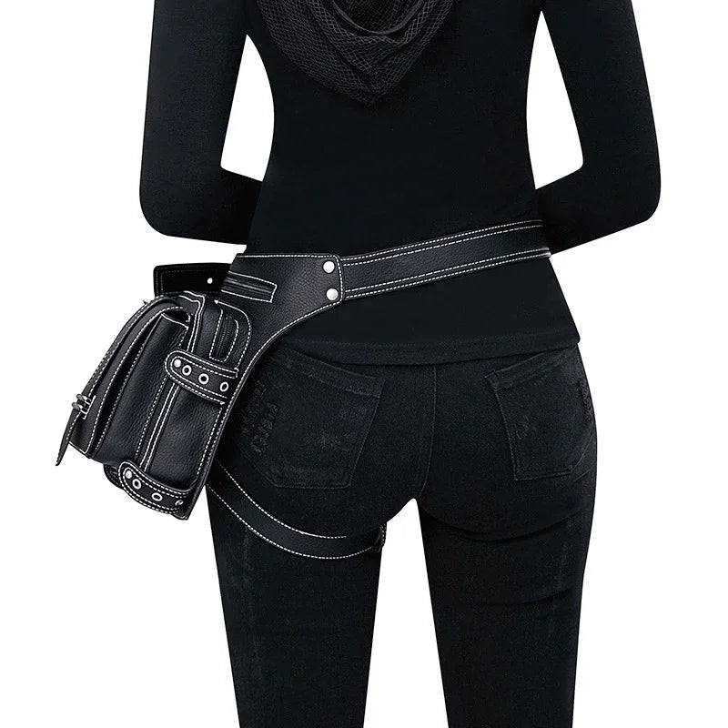 Steampunk Rock Waist Leg Hip Belt Motorcycle Fanny Packs Multi Chain Rivet Waist Bag Secondary image