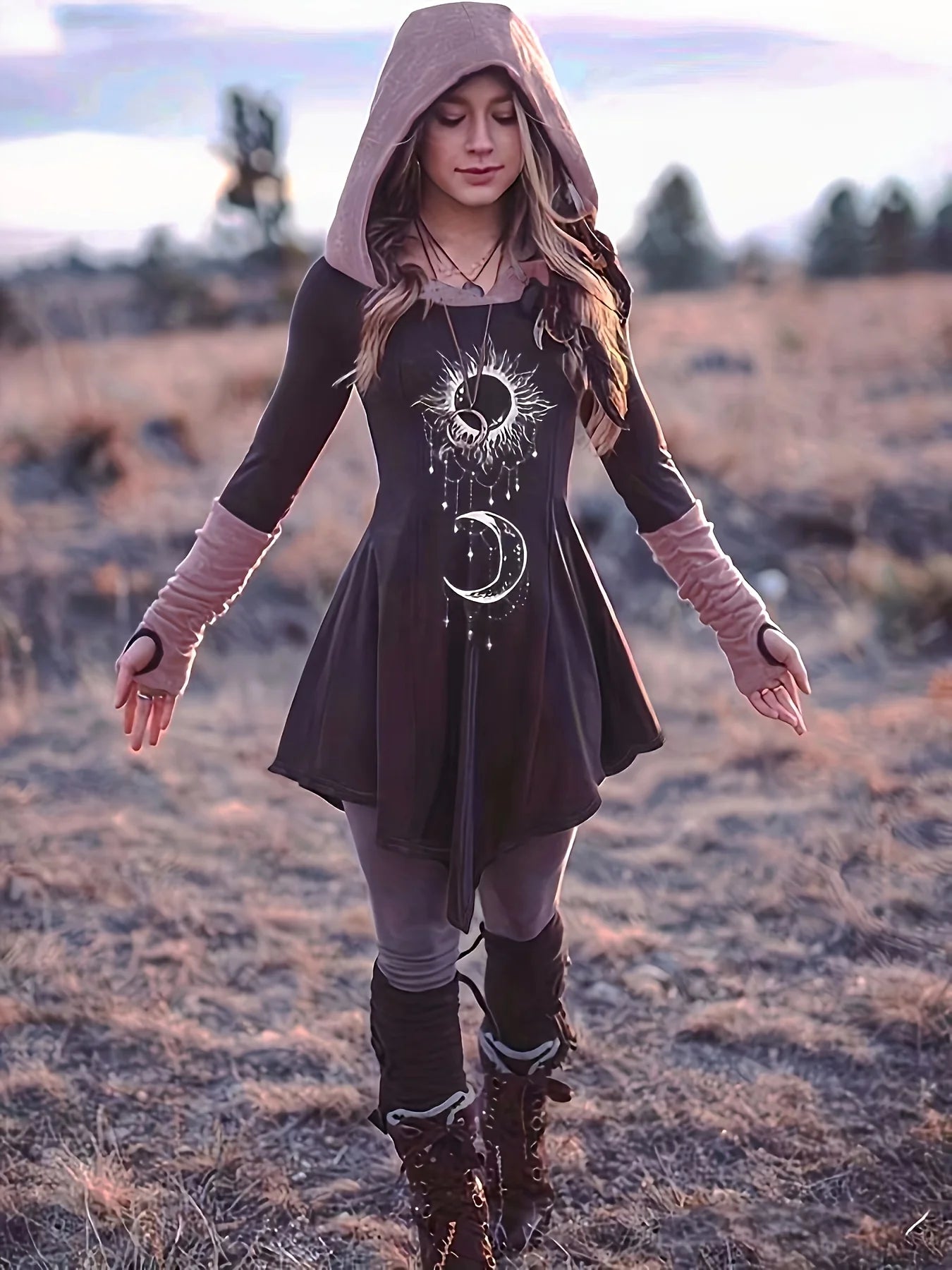 Sun Moon Hooded Mini Dress Main image