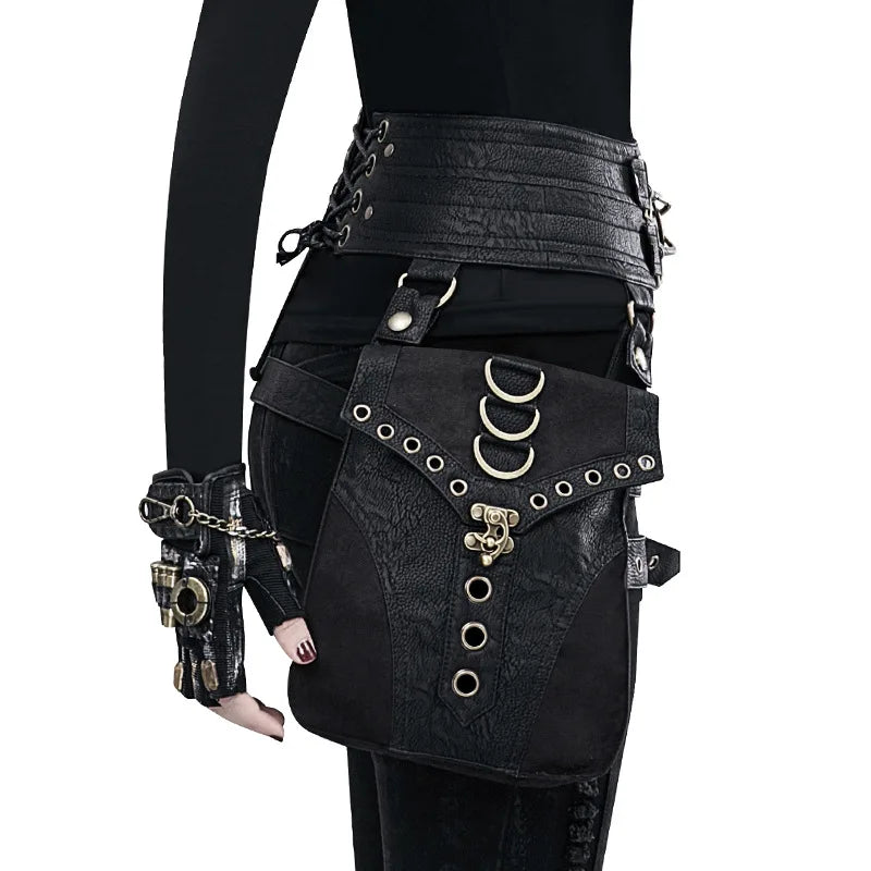 Punk Rivet Skull Retro Rock Gothic Hip Hop Leg Thigh Waist Bag Halloween