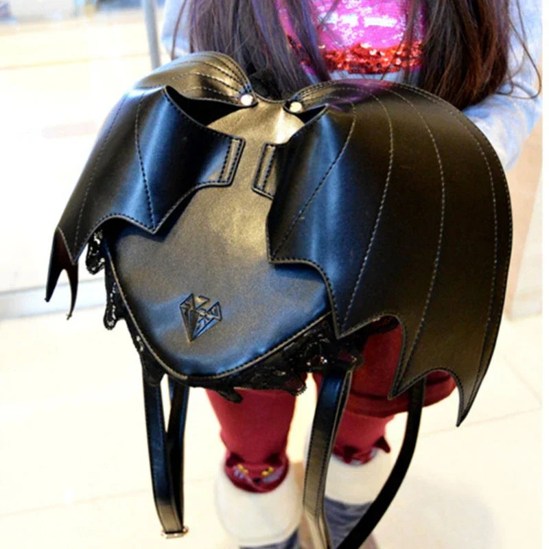 Trendy Bat Wing Lace Pu Gothic Shopping Dating Daypack Backpack Bag Halloween