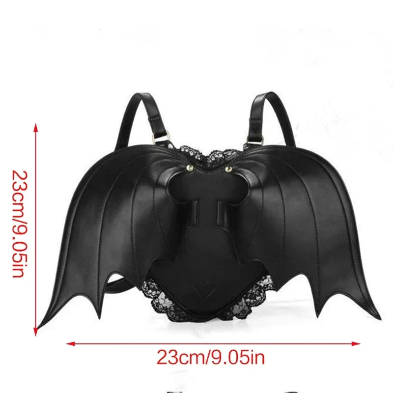 Trendy Bat Wing Lace Pu Gothic Shopping Dating Daypack Backpack Bag Halloween