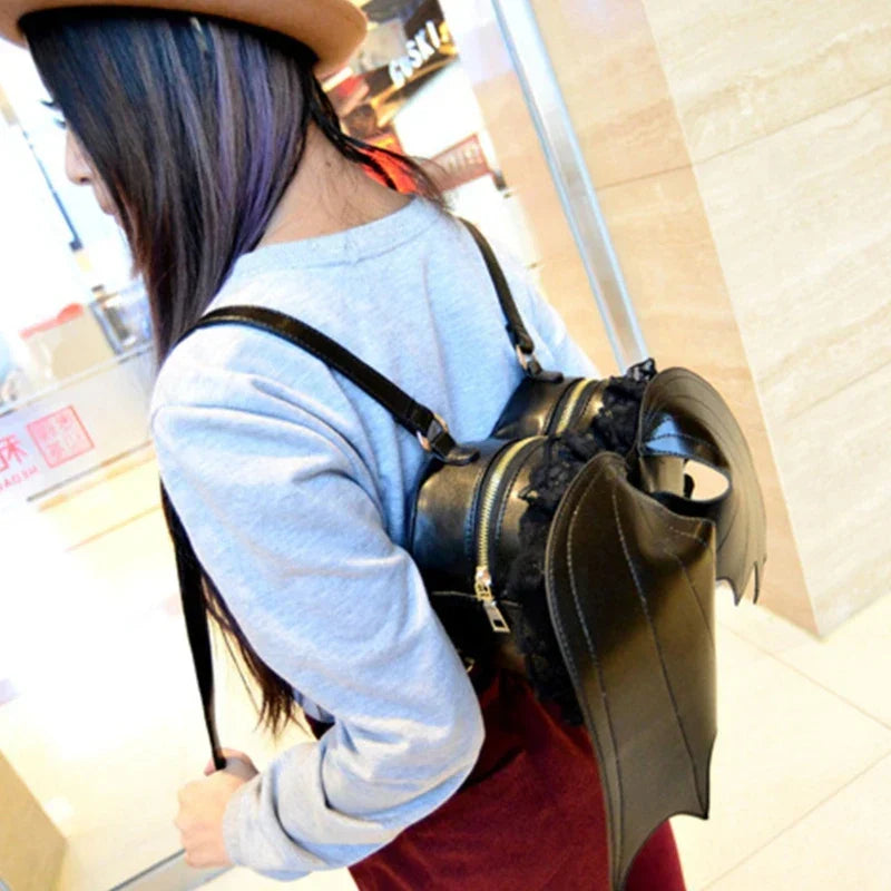 Trendy Bat Wing Lace Pu Gothic Shopping Dating Daypack Backpack Bag Halloween