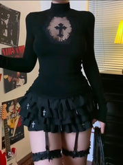 Cross Turtleneck Knit Top