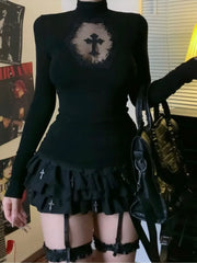 Cross Turtleneck Knit Top