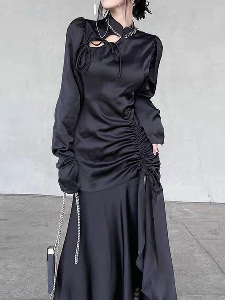 Elegant Bandage Long Sleeve Midi Dress