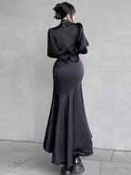 Elegant Bandage Long Sleeve Midi Dress