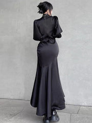 Elegant Bandage Long Sleeve Midi Dress