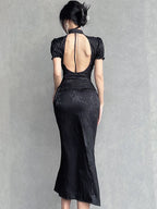 Elegant Bandage Long Sleeve Midi Dress
