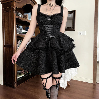 Black Lace Trim Mini Dress