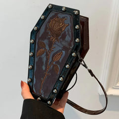 Gothic Adjustable Spider Coffin Shape Mobile Phone Y2K Halloween Women Satchel Purse Bag Claret1