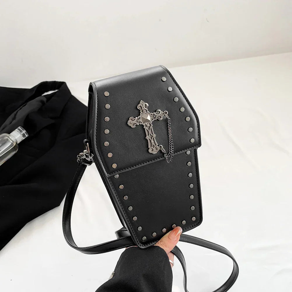 Women Gothic Coffin Zipper Strap Adjustable PU Leather Halloween Bag Secondary image