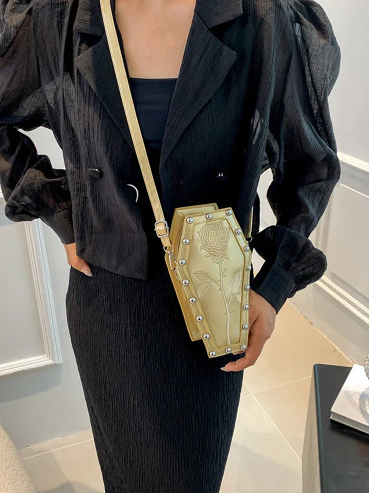 Creative Pu Coffin Shape Embroidery Underarm Phone Office Travel Bag Halloween Main image