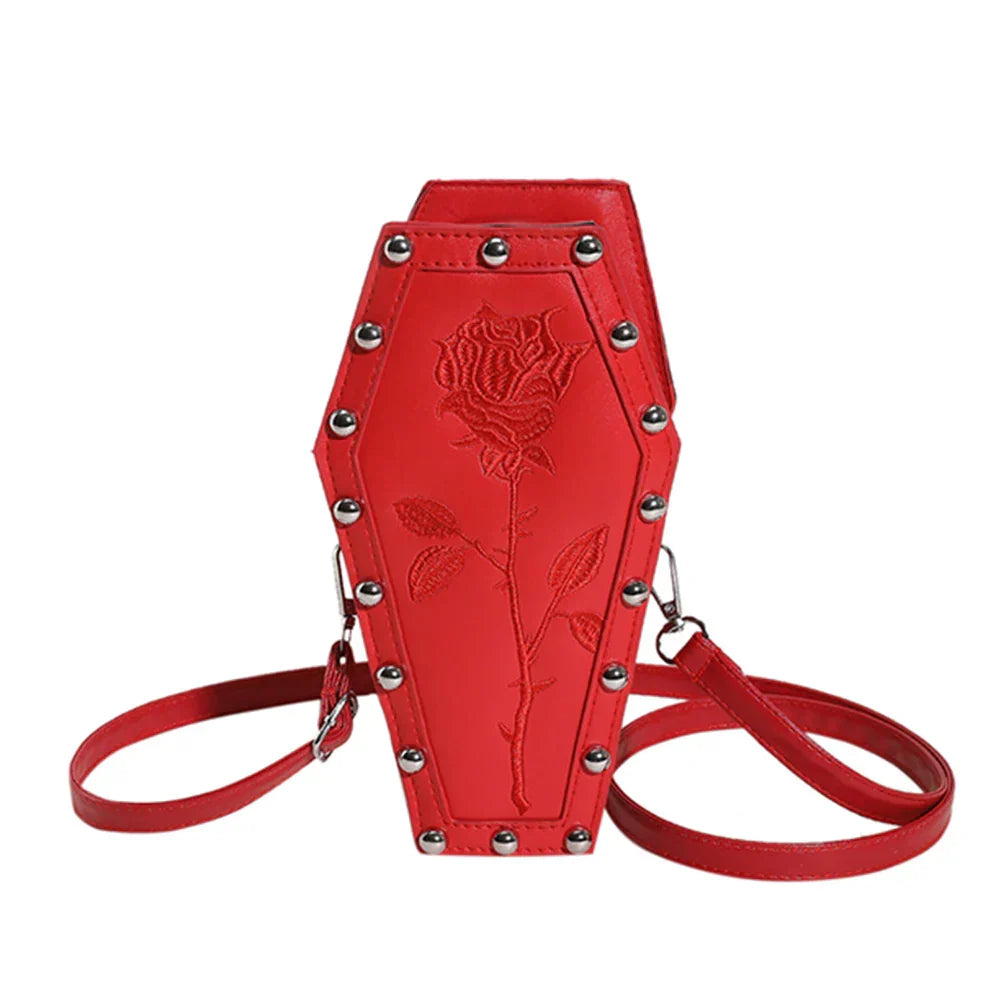 Creative Pu Coffin Shape Embroidery Underarm Phone Office Travel Bag Halloween