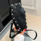Creative Pu Coffin Shape Embroidery Underarm Phone Office Travel Bag Black Halloween