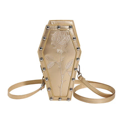 Creative Pu Coffin Shape Embroidery Underarm Phone Office Travel Bag Halloween