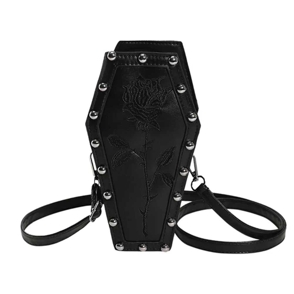 Creative Pu Coffin Shape Embroidery Underarm Phone Office Travel Bag Halloween