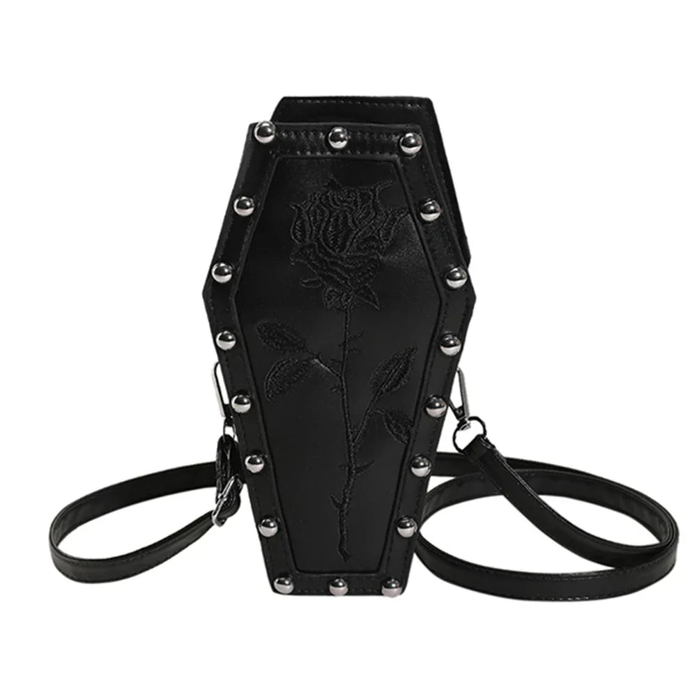 Creative Pu Coffin Shape Embroidery Underarm Phone Office Travel Bag Halloween