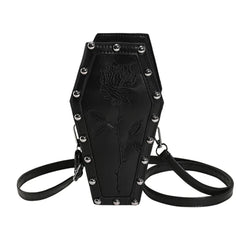 Creative Pu Coffin Shape Embroidery Underarm Phone Office Travel Bag Halloween