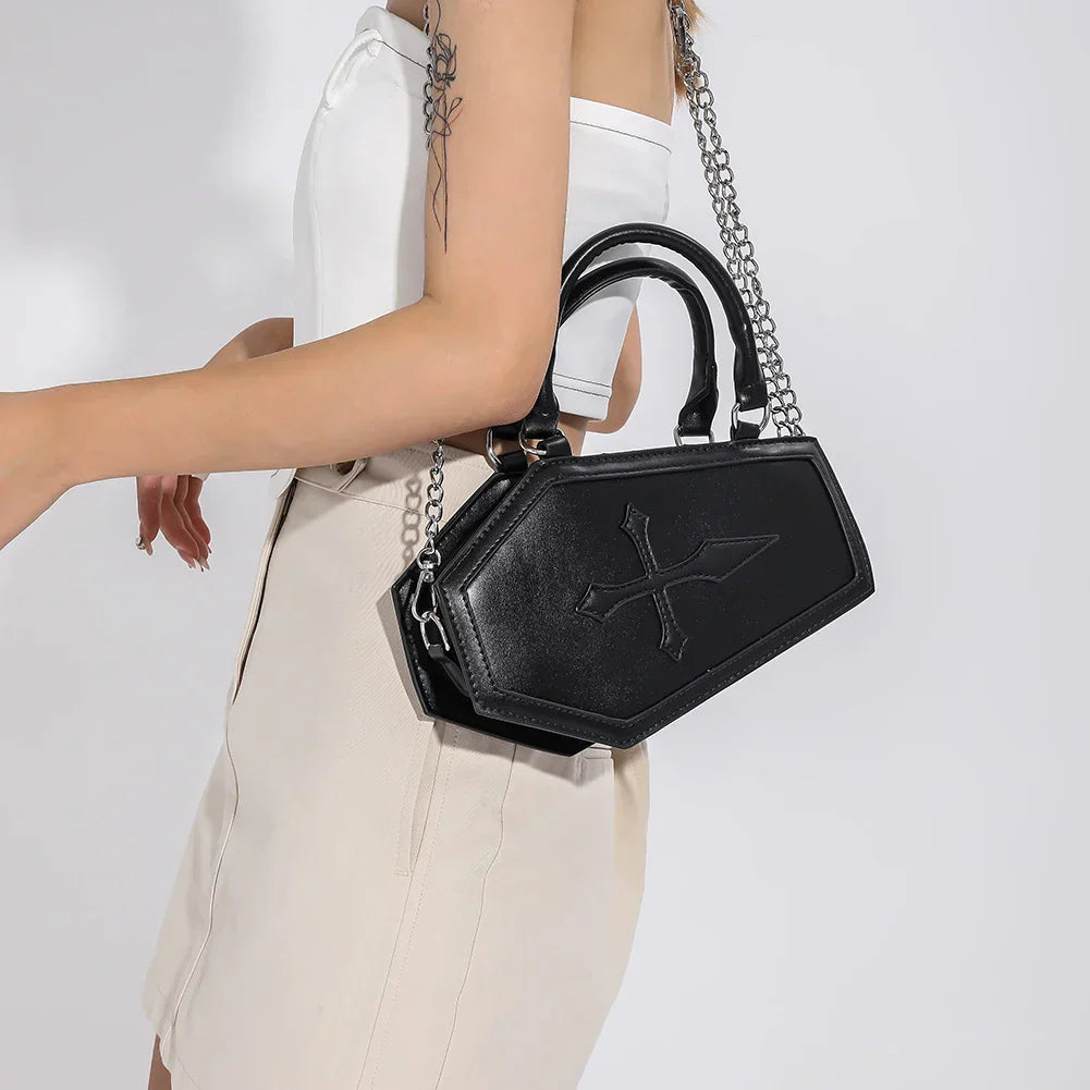 Large Capacity Coffin Shape Phone Shoulder Pu Top Handle Travel Cosmetic Crossbody Bag Halloween Main image