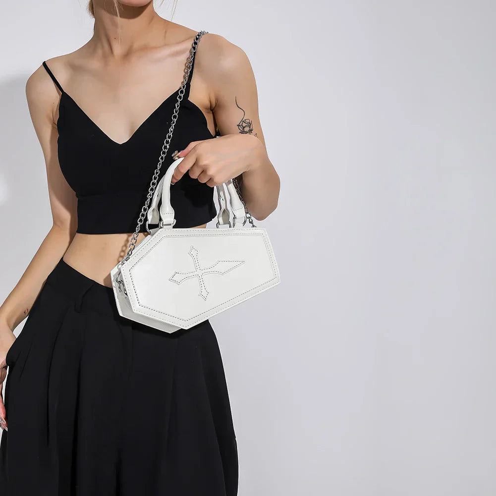 Large Capacity Coffin Shape Phone Shoulder PU Top Handle Travel Cosmetic Crossbody Bag Secondary image