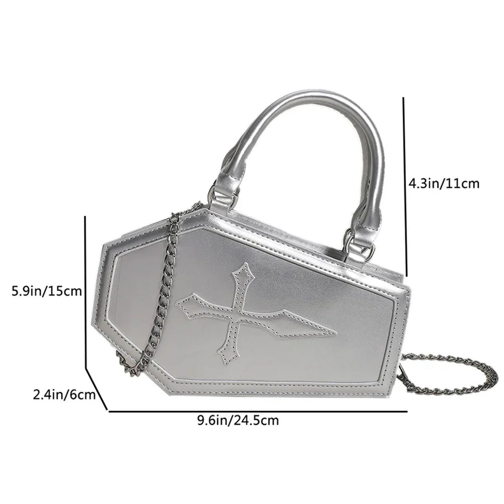 Large Capacity Coffin Shape Phone Shoulder Pu Top Handle Travel Cosmetic Crossbody Bag Halloween