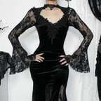 Lace Mesh Velvet Hollow Out Maxi Dress