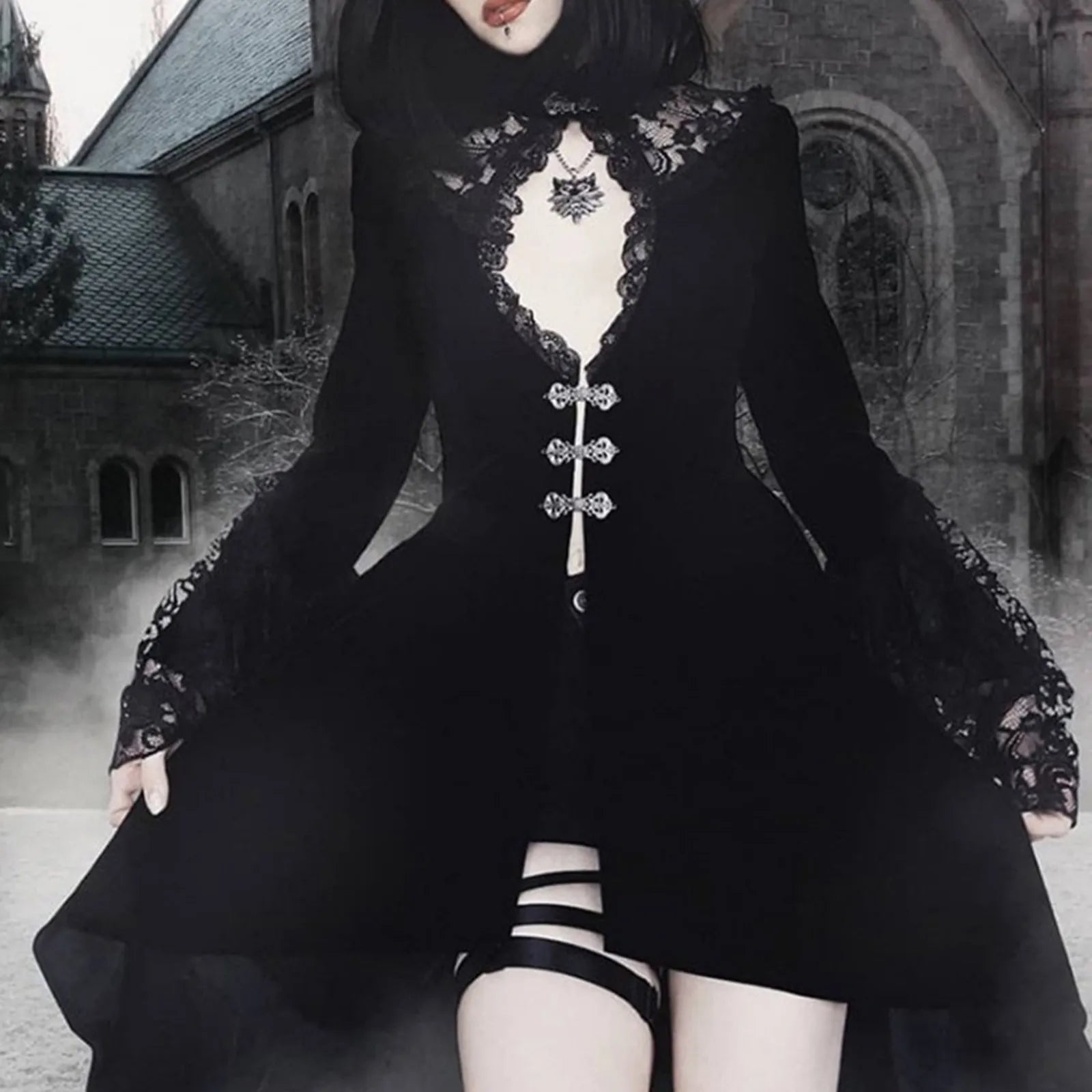 V-Neck Hollow Flare Mini Dress Main image