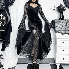 Rose Lace Slim Fit Punk Midi Dress